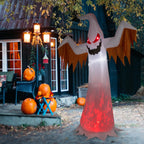 12FT Halloween Inflatables Ghost Outdoor Halloween Decoration w/ Scary Flames,4pcs LED Lights