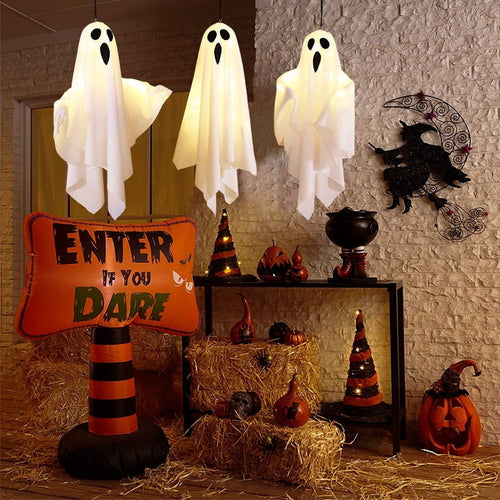 Halloween Decorations, Solar Garden Lights Outdoor, 5Packs Halloween Ghost Decorations Lights Indoor, Solar Scary Ghost Path Lights for Halloween Party Decor, Porches Yards Gardens Lawn, Warm White