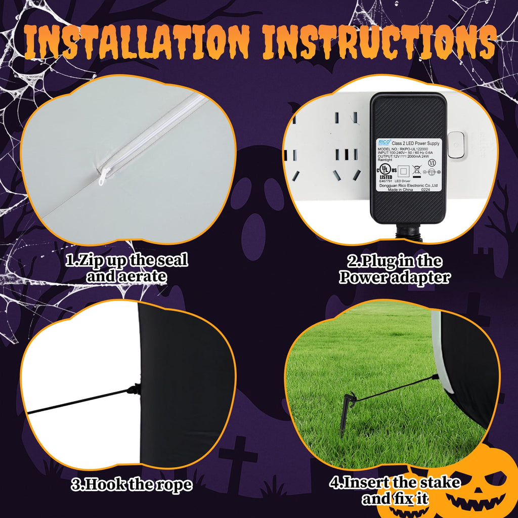 12 FT Halloween Inflatables Ghost Outdoor Halloween Decoration w/ Pumpkins Head