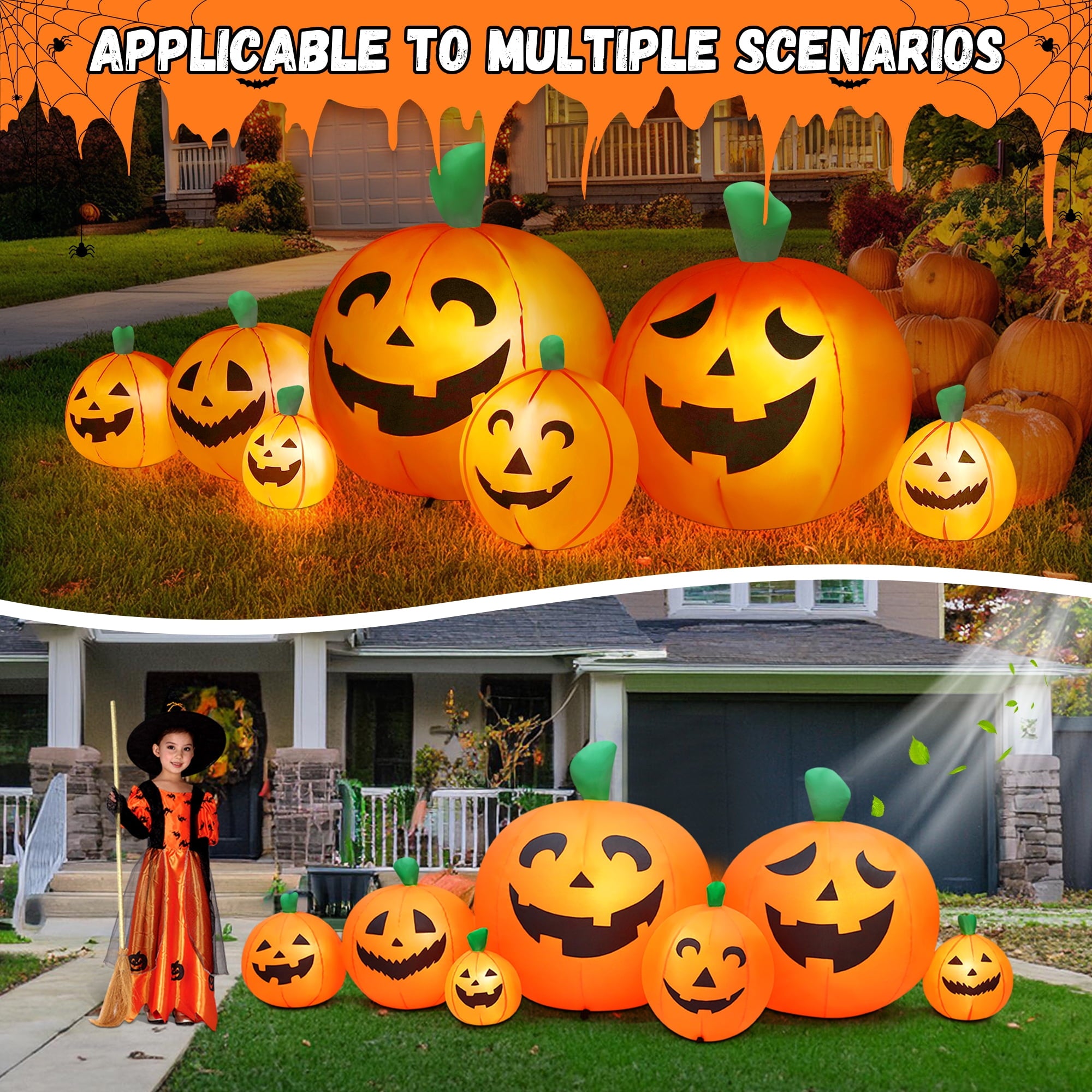 8 FT Halloween Inflatables Pumpkin,7 Pumpkins Halloween Outdoor Decoration with Built-in LED Lights,Halloween Blow Ups for Yard, Lawn, Garden Decor