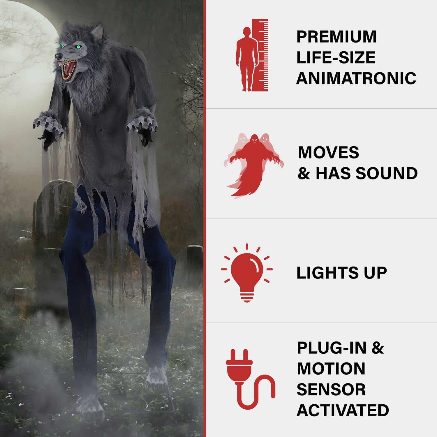 7 ft Tall Motion-Activated Towering Werewolf, Premium Halloween Animatronic, Plug-In, HHTWRWOLF-1FLSA