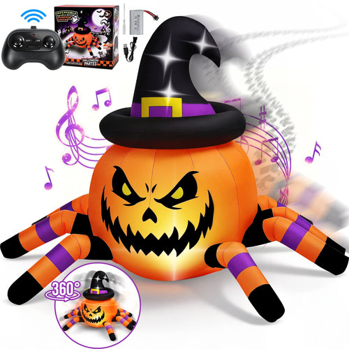 (2 pack) 2.6ft Remote Control Halloween Inflatable with Music Lights,Pumpkin Spider Car Blow ups Rc Car,Indoor Outdoor Decorations