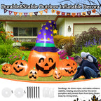 8.7ft Halloween Inflatables Pumpkins 7 Blow Up Decor with Witches Hat, Built-in LED Lights for Halloween Party, Yard, Garden, Lawn