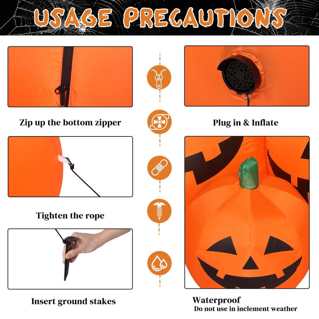 7 FT Halloween Inflatables Pumpkin, Halloween Decoration 7 Blow up Pumpkins w/ Build-in LEDs for Halloween Party