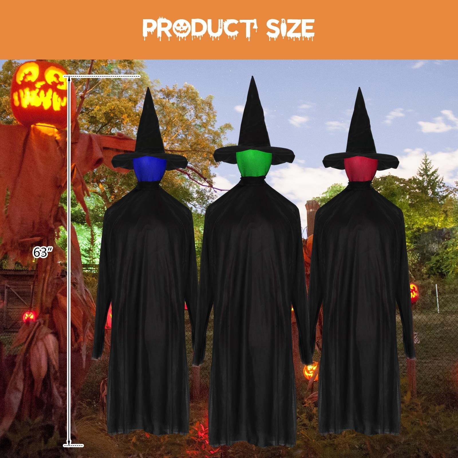 Zimtwon 5.2ft Halloween Decorations Halloween Witches Halloween Props Sorcerers Animated Wicked Sound LED Lighted Glowing Head