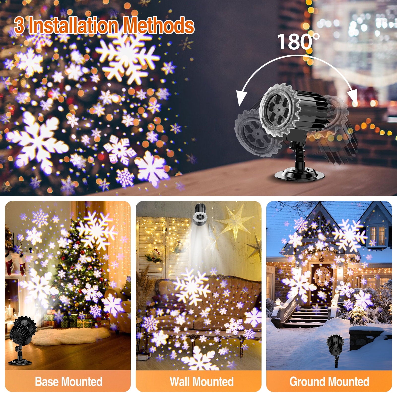 Outdoor high brightness snowflake projection light, holiday decoration ambient light, Christmas Halloween laser light, light show, waterproof function, indoor home, Christmas, wedding Mother's Day
