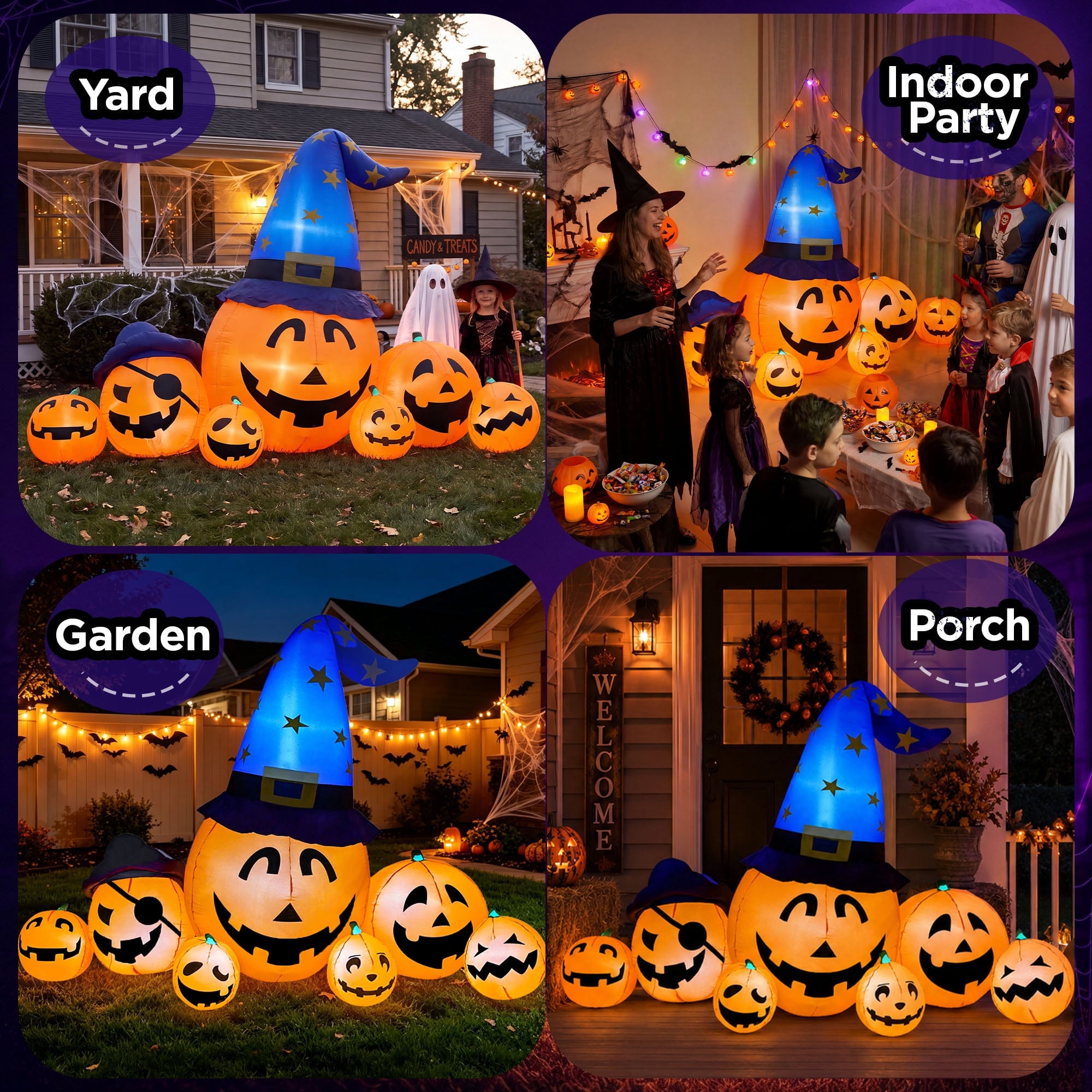 8.7ft Long Halloween Inflatable Pumpkin Decoration with Built-in LED Lights, Large Outdoor Blow-Up Yard Decor for Lawn, Garden, Porch, Haunted House and Halloween Party
