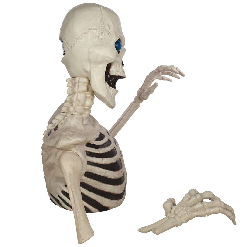 48" Halloween Giant Groundbreaker Skeleton with LED Light Moving Eyes, Creepy Sound Effect for Yard Porch Halloween Decoration
