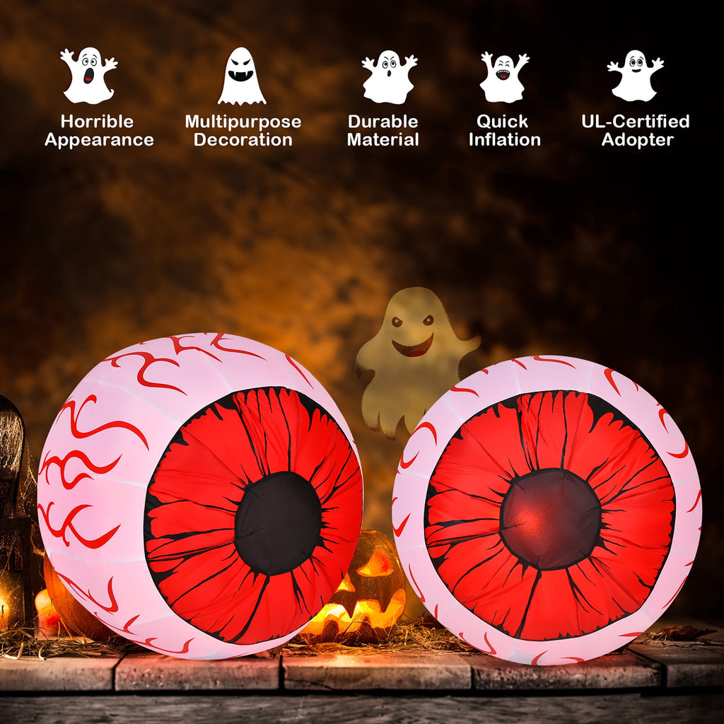 Costway 2 Pack 3 FT Halloween Inflatable Eyeballs w/ Air Blower & Red LED Lights