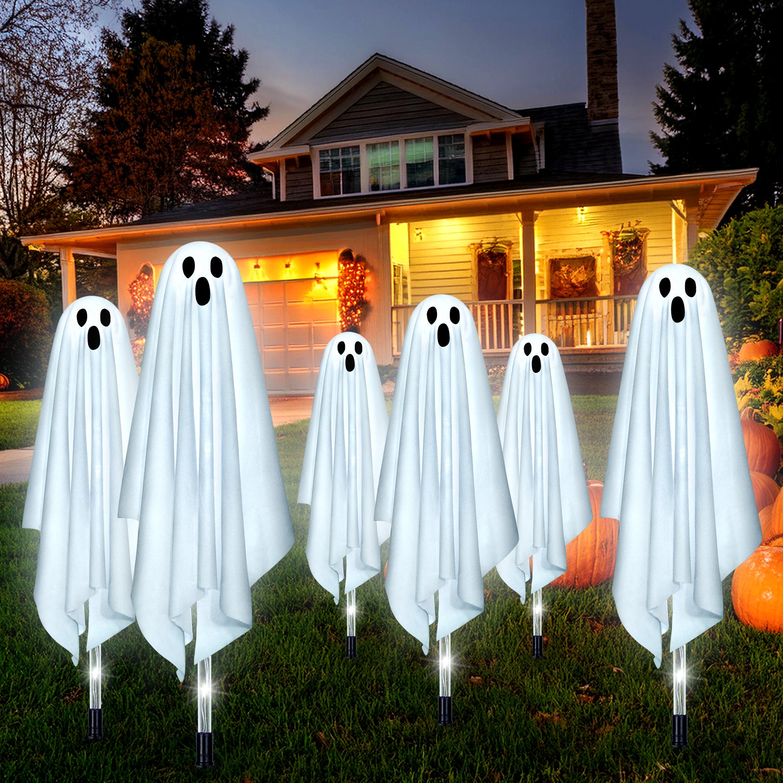 Halloween Decorations Outdoor, 6 pack Light up Spooky Ghosts with 8 Modes LED Light - Scary Standing Ghosts Decor for Front Door Porch Yard Home Party