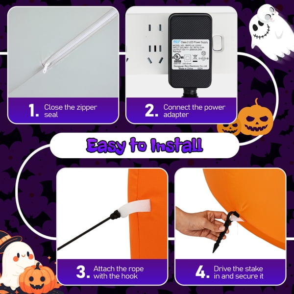 8FT Halloween Inflatable Pumpkin Ghost Scene, 5 Total LEDs, Waterproof Polyester, Quick Inflation with Stakes/Ropes for Yard/Garden/Indoor