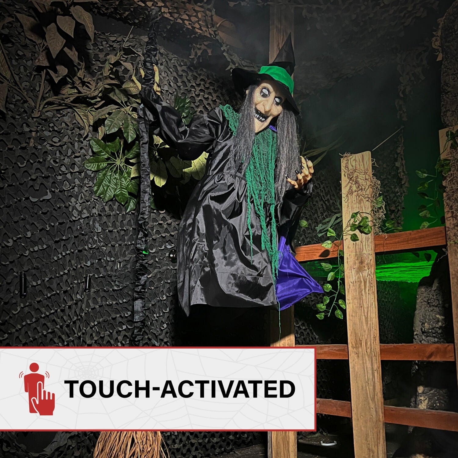6 ft Touch-Activated Mounted Flying Witch Halloween Animatronic, HHWITCH-52FLS
