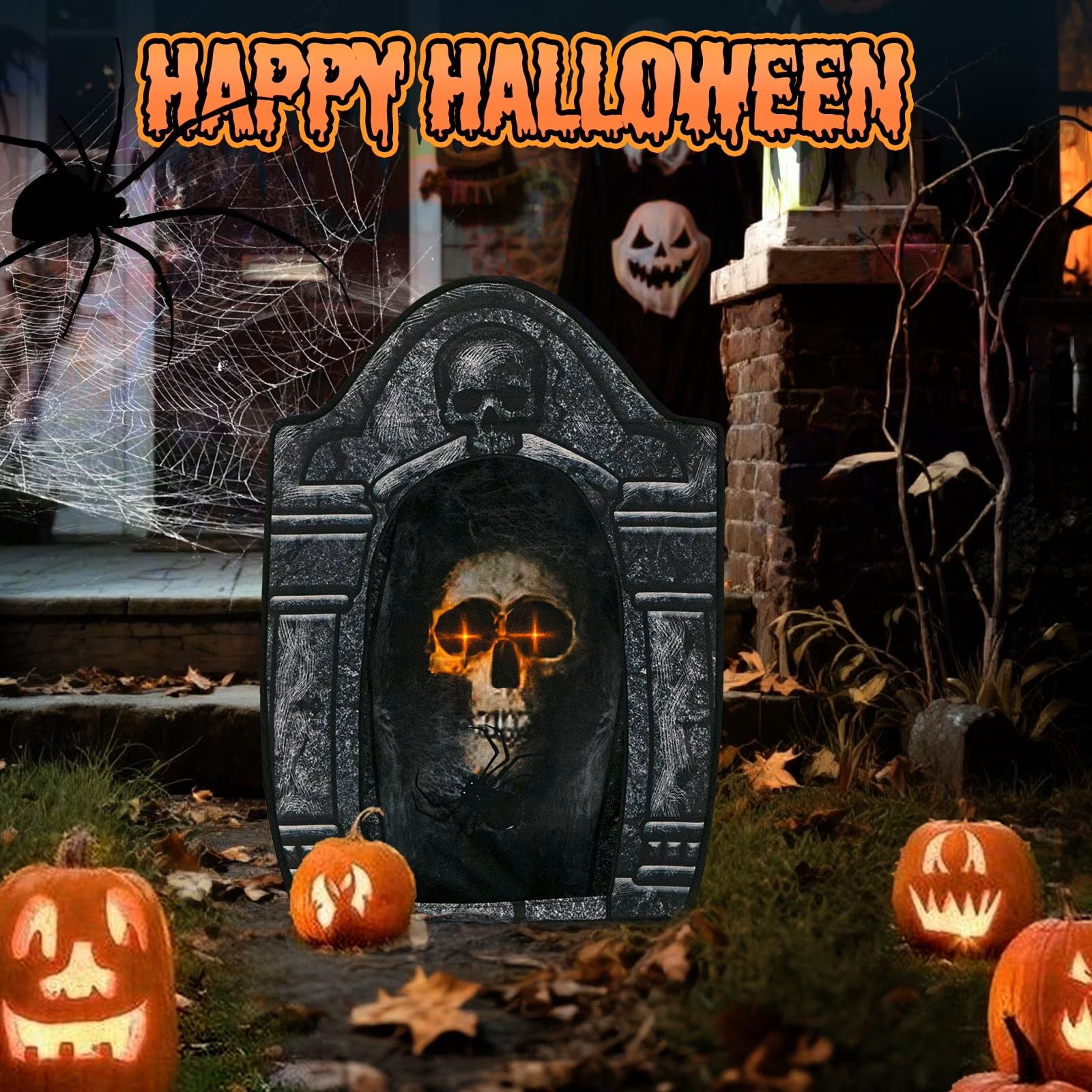 Wondiair 41" Halloween Skull Tombstone with Glowing LED Eyes, Foldable Outdoor Graveyard Decoration for Yard, Lawn, Cemetery & Haunted House