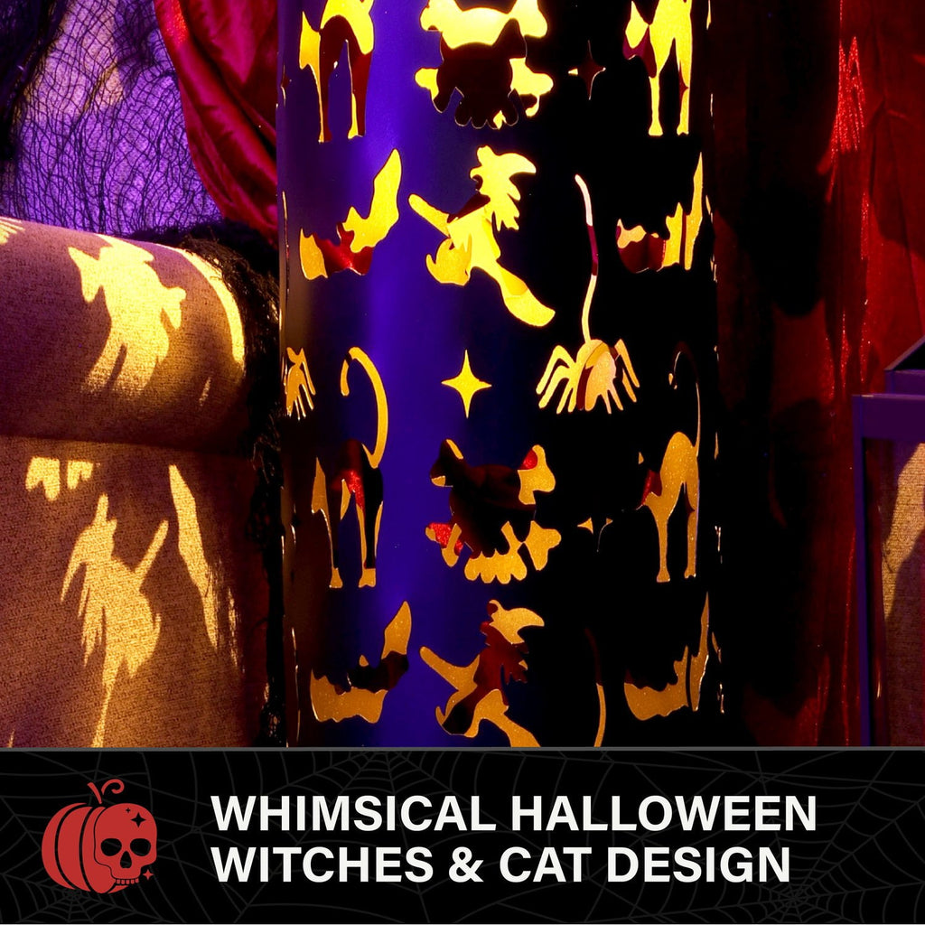 Pillar Lantern Black Halloween Décor with LED Cat/Ghost Cutouts, 2.7-Ft