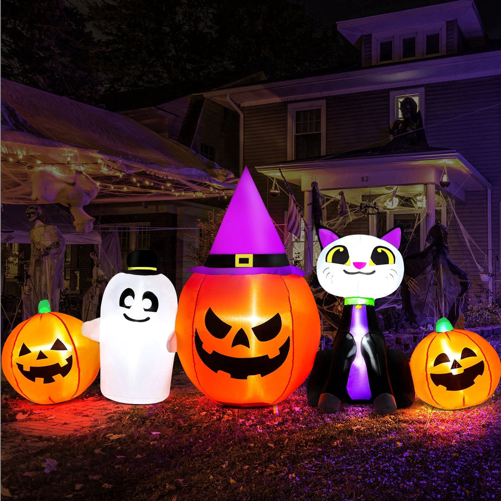 8ft Halloween Inflatable Pumpkin & Black Cat Ghost with LED Lights  Outdoor Yard & Garden Decoration