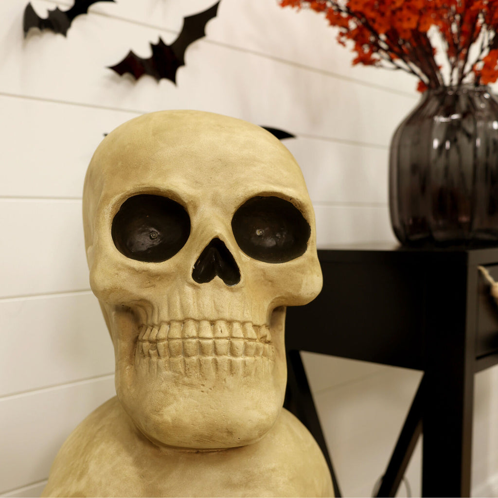 37" Skull Stack Statue with LED Eyes, Halloween Decor, HHMG036-1SKL-NAT