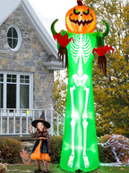 12FT Halloween Inflatable with LED Lights  Giant Pumpkin & Skeleton Outdoor Decoration for Yard, Lawn, Home, & Party  Scary Blow-Up Halloween Holiday Decor