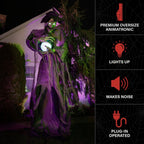 Towering Witch Halloween Animatronic with Glowing Eyes & Magic Ball, 9.8-Ft