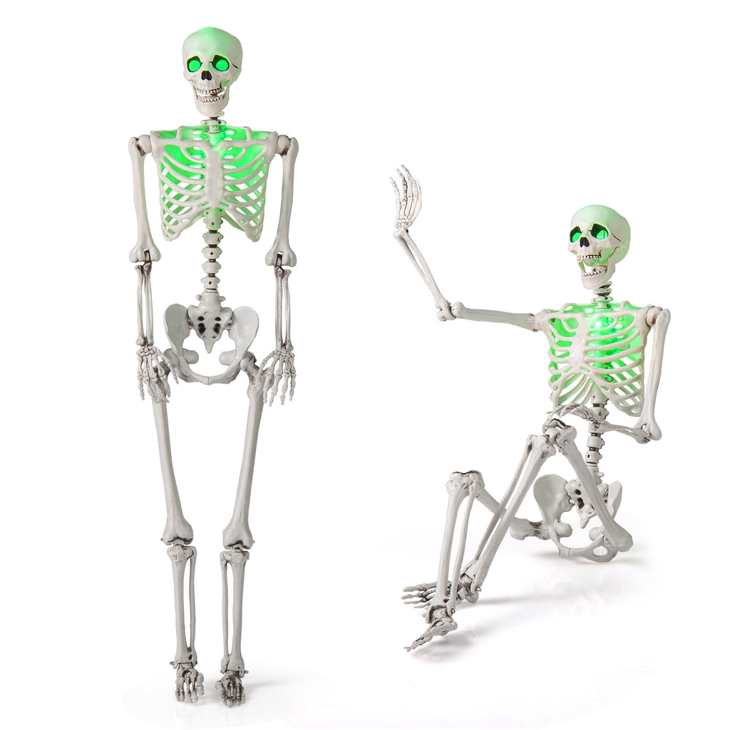 Costway 5.5 FT Poseable Halloween Skeleton Life-Size Decoration with Built-in Lights Green
