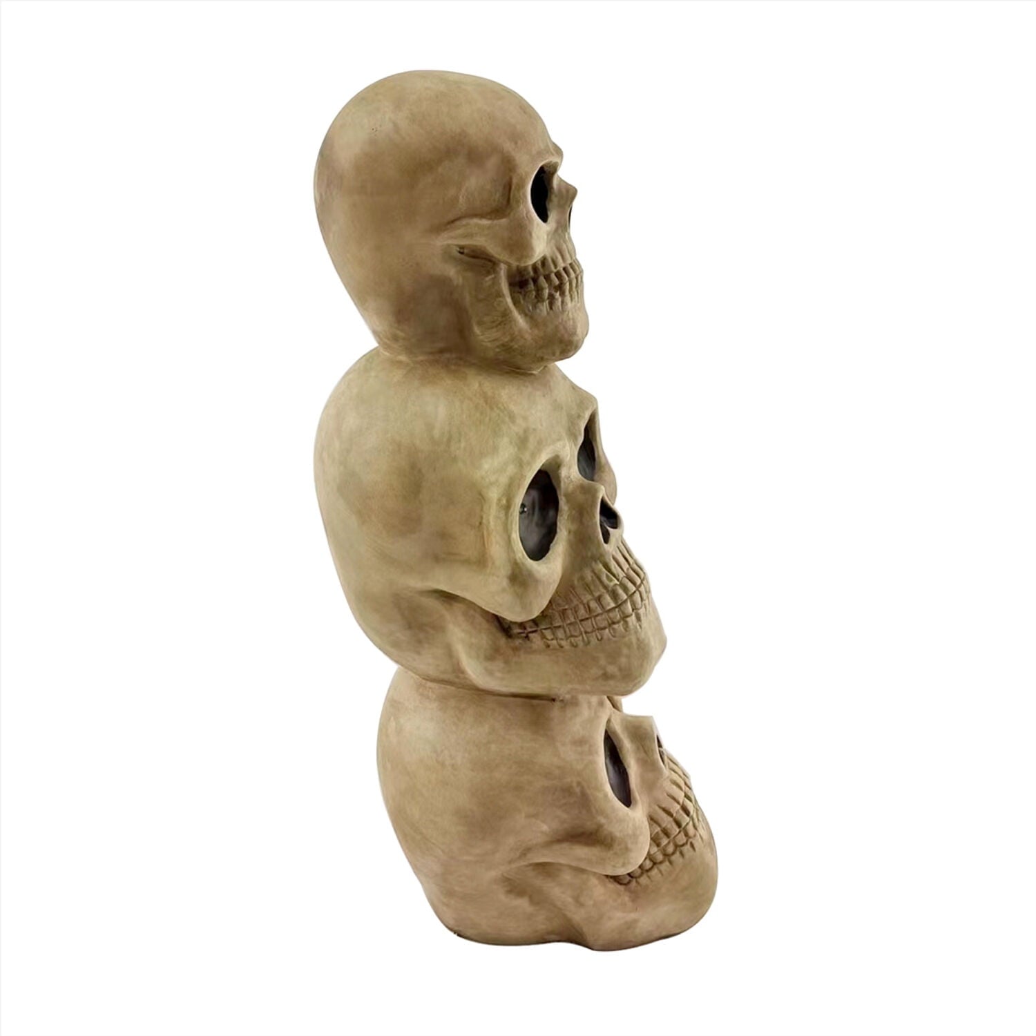 37" Skull Stack Statue with LED Eyes, Halloween Decor, HHMG036-1SKL-NAT