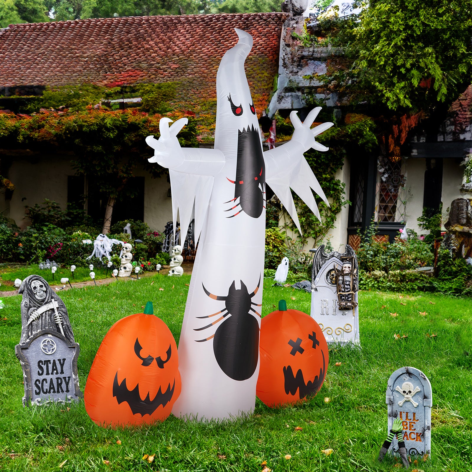12 FT Halloween Inflatables Ghost Pumpkin Outdoor Halloween Decoration