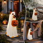 Clearance! Halloween Ghost Dog Statue with Pumpkin Candy Bowl, 14" LED Ghost German Shepherd Blow-Molded Figurine Outdoor, Halloween Candy Holder Decoration Gift for Porch Yard Patio Indoor