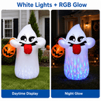 5FT Halloween Inflatable Ghost Holding Pumpkin Lantern, Light-Up Blow Up Outdoor Yard Decoration with RGB LED Lights