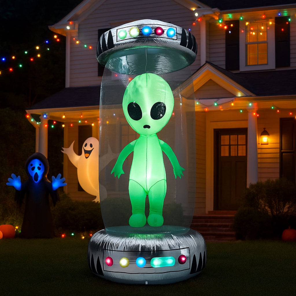 8' Halloween Inflatables UFO Alien Decoration Outdoor Light-up Holiday Decoration Halloween Decoration