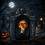 Wondiair 41" Halloween Skull Tombstone with Glowing LED Eyes, Foldable Outdoor Graveyard Decoration for Yard, Lawn, Cemetery & Haunted House