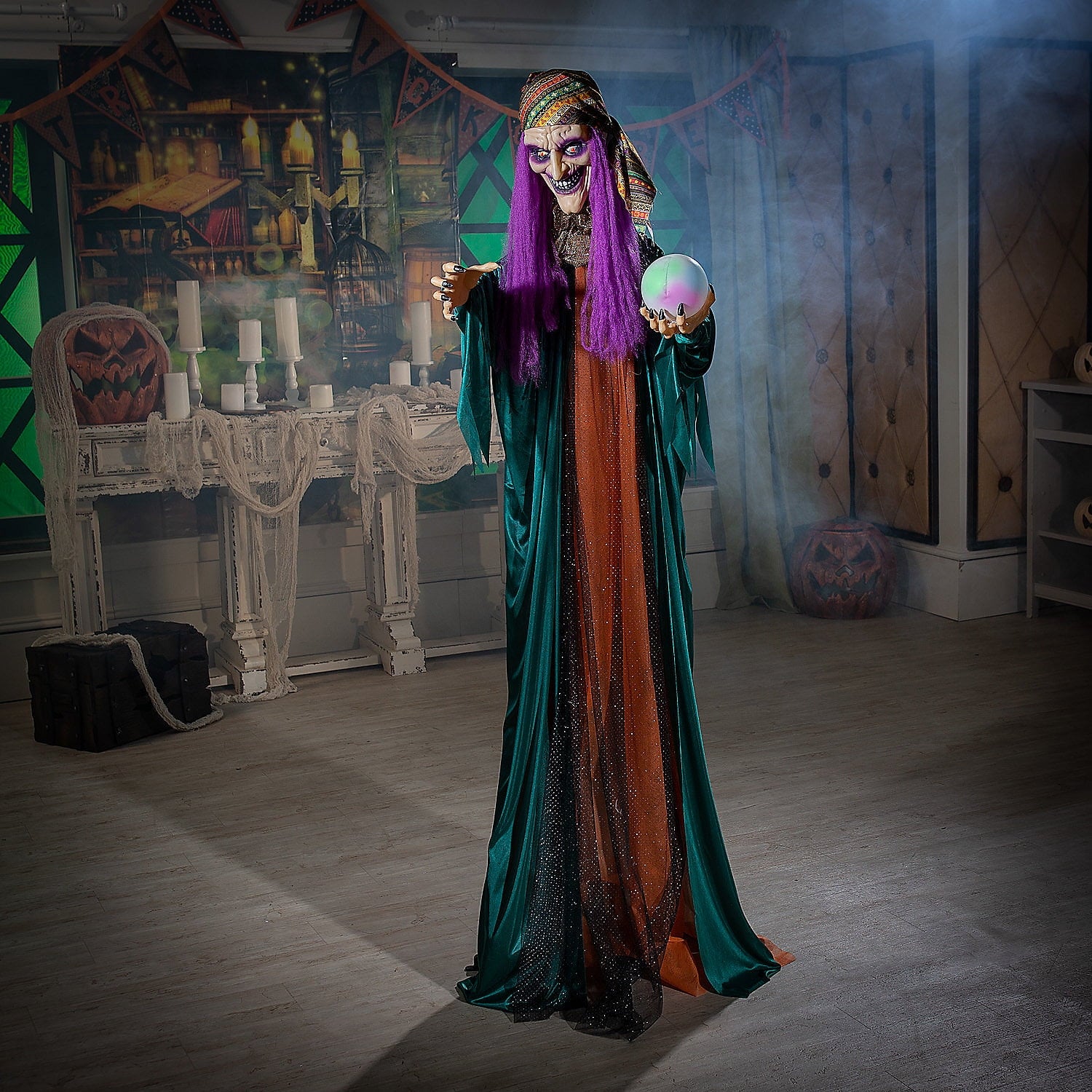 Animated Standing Fortune Teller Witch Halloween Decoration, Home Decor, Halloween, 1 Pieces