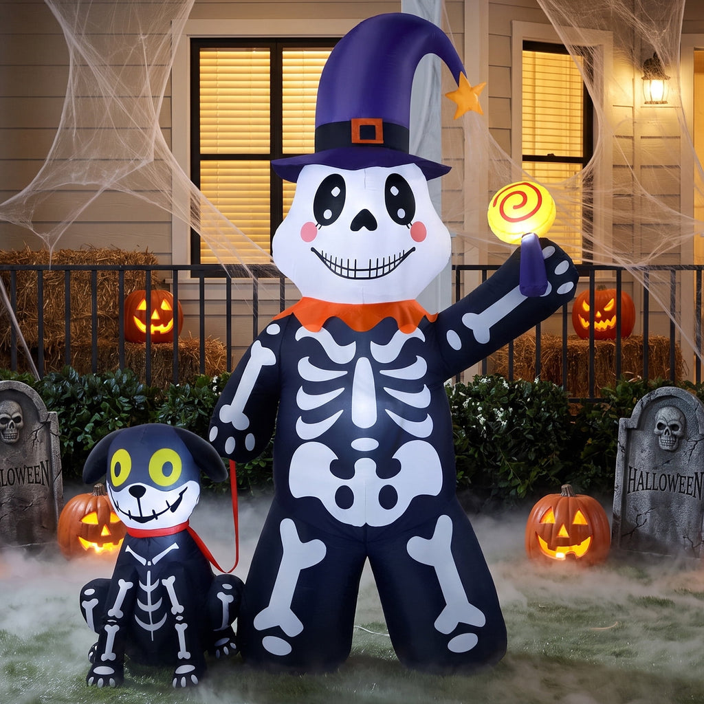 Halloween Inflatables Decorations Skeleton and Dog, Halloween Blow ups Yard Decorations Outdoor for Garden Lawn