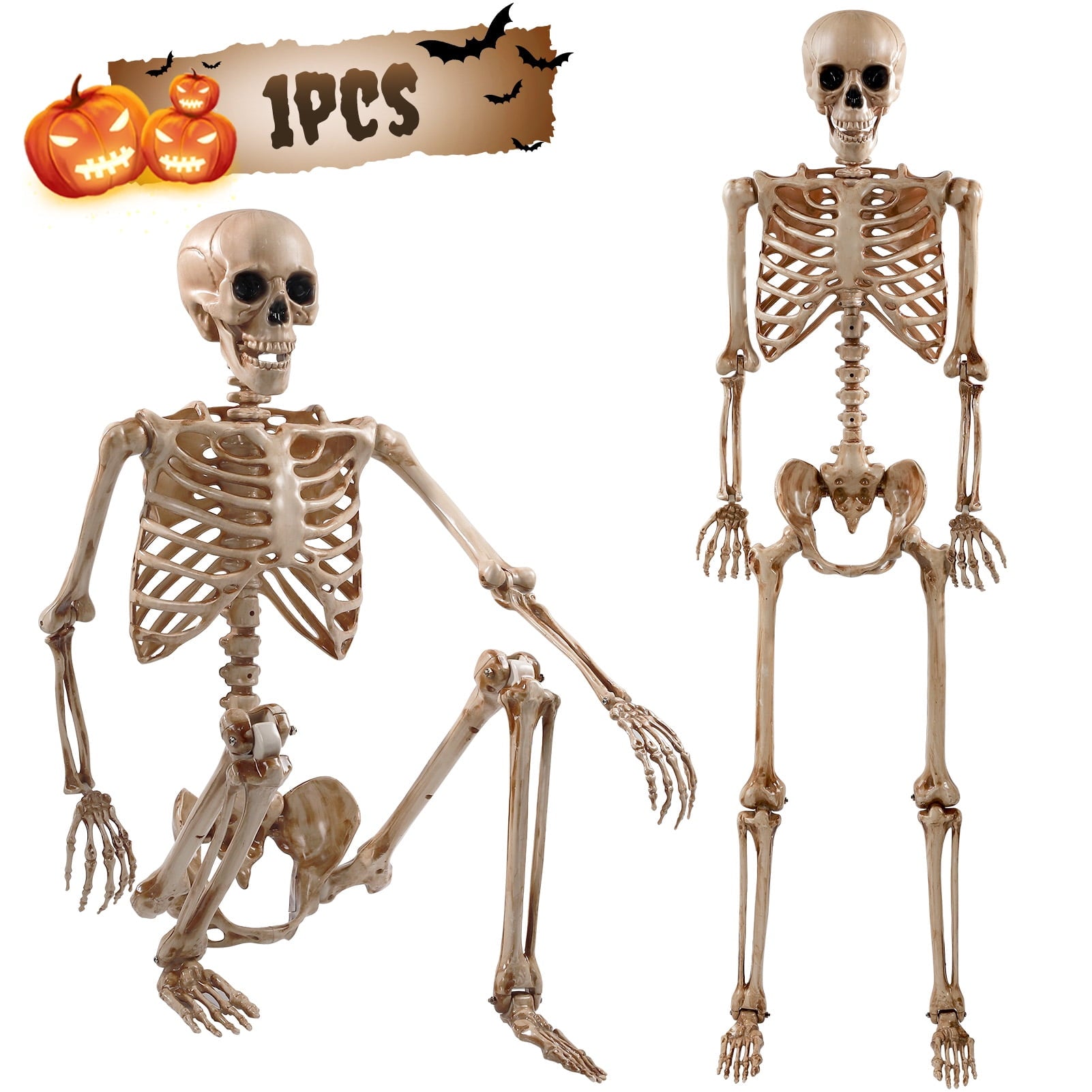 5.4ft Halloween Skeleton Decorations, Weathered Posable Skeleton Decor for Halloween Decorations Outdoor Indoor