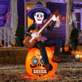 6FT Halloween Inflatable Outdoor Decoration, Day of the Dead Skull with Guitar, Blow Up Yard Decor