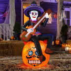 6FT Halloween Inflatable Outdoor Decoration, Day of the Dead Skull with Guitar, Blow Up Yard Decor