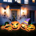 B&D 8FT Long Halloween Inflatables Pumpkin, Blow Up Pumpkins Inflatables with Witch Hat & Black Cat Built-in LED Lights for Halloween Party Yard Garden Lawn Decor