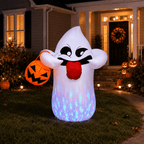5FT Halloween Inflatable Ghost Holding Pumpkin Lantern, Light-Up Blow Up Outdoor Yard Decoration with RGB LED Lights