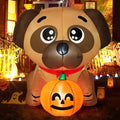 COMIN 5 FT Halloween Inflatables Dog Outdoor Yard Decorations Blow Up Pug Holding Pumpkin with Built-in LEDs for Indoor Party Garden Lawn Decor