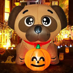 COMIN 5 FT Halloween Inflatables Dog Outdoor Yard Decorations Blow Up Pug Holding Pumpkin with Built-in LEDs for Indoor Party Garden Lawn Decor