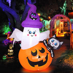 COMIN 5 FT Halloween Inflatables Pumpkin Ghost Cat Outdoor Decorations Blow Up Yard with Built-in LEDs for Indoor Party Garden Lawn Decor