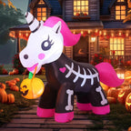 COMIN 5 FT Halloween Inflatables Skeleton Unicorn Outdoor Decorations Blow Up Yard Pink Cute with Built-in LEDs for Indoor Party Garden Lawn Decor