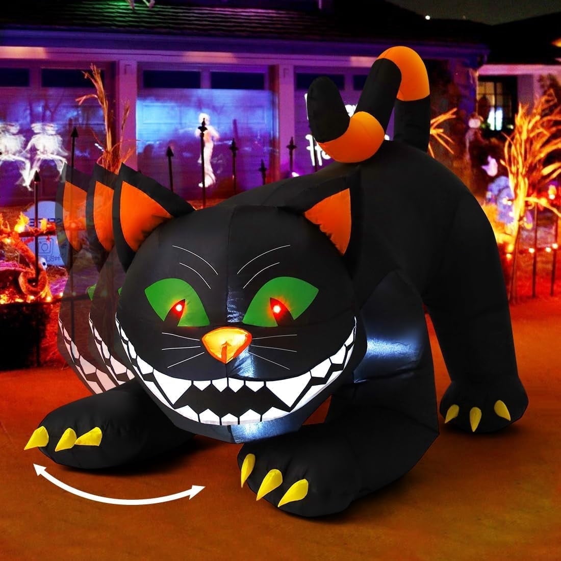 COMIN 6 FT Animated Halloween Inflatables Black Cat Outdoor Decorations Blow Up Yard Large Cat with Moving Head and Built-in LEDs for Indoor Party Garden Lawn Decor