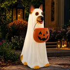 Spooky Yard™ Clearance! Halloween Ghost Dog Statue with Pumpkin Candy Bowl, 14" LED Ghost German Shepherd Blow-Molded Figurine Outdoor, Halloween Candy Holder Decoration Gift for Porch Yard Patio Indoor