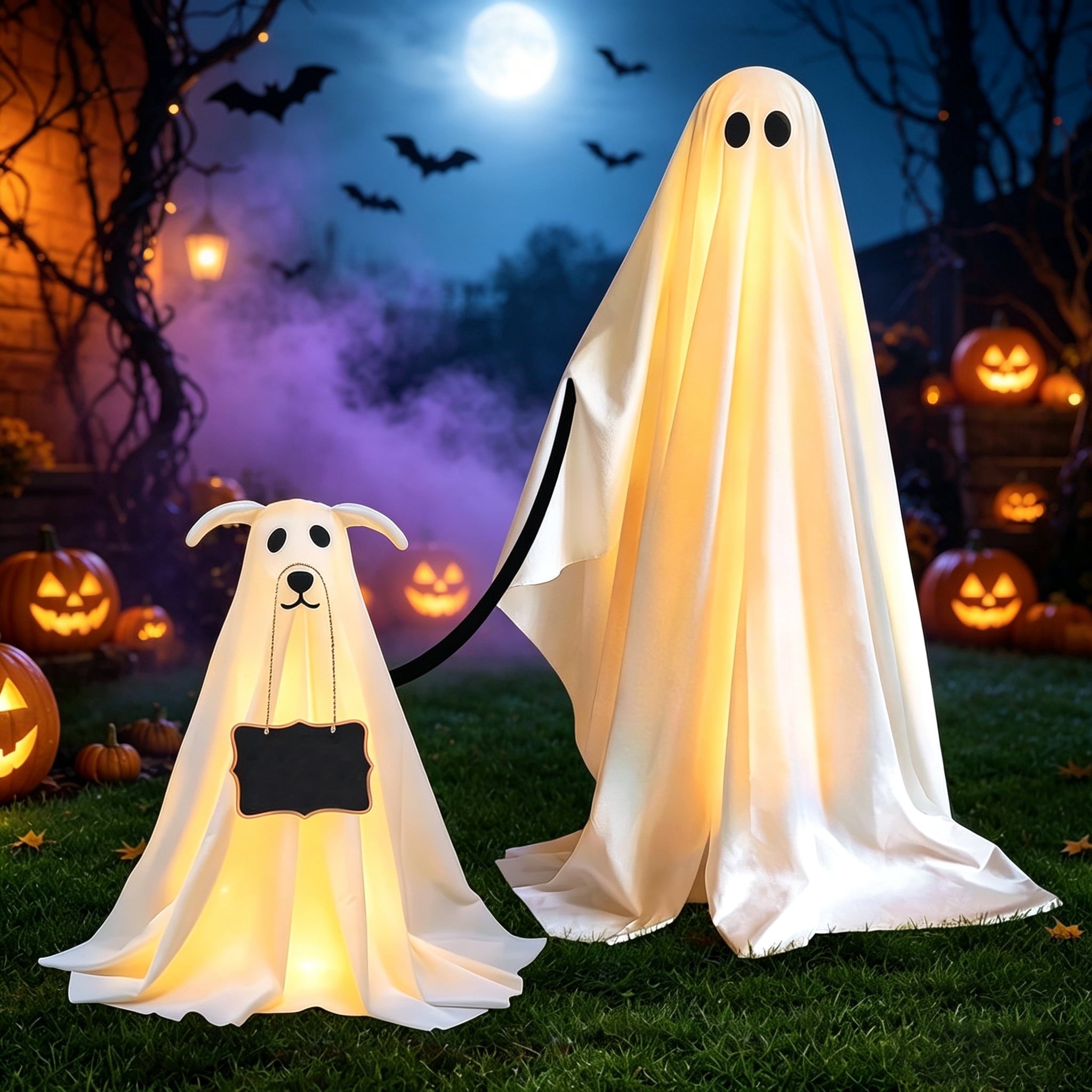 Clearance Outdoor Halloween Decorations 2 Pack Spooky Ghost Dog Light-Up Freestanding Swinging Ghost for Front Door Porch Yard Lawn Home Party