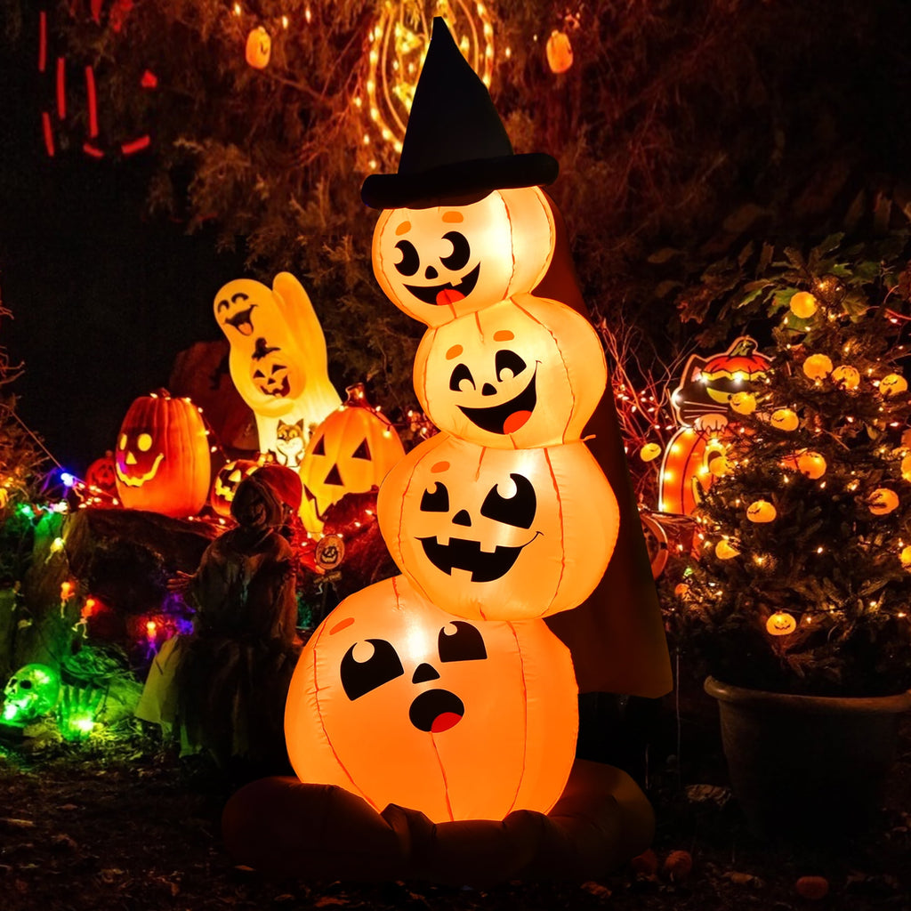 Costway 6.8FT Halloween Inflatable Pumpkin Combo Blow up Pumpkins w/ Witchs Hat