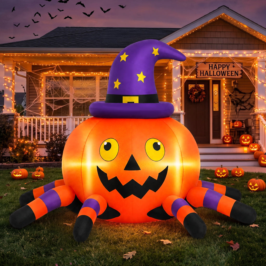 6.2FT Halloween Inflatable Decorations Pumpkin Spider with LED Lights, Halloween Blow Ups for Yard Party