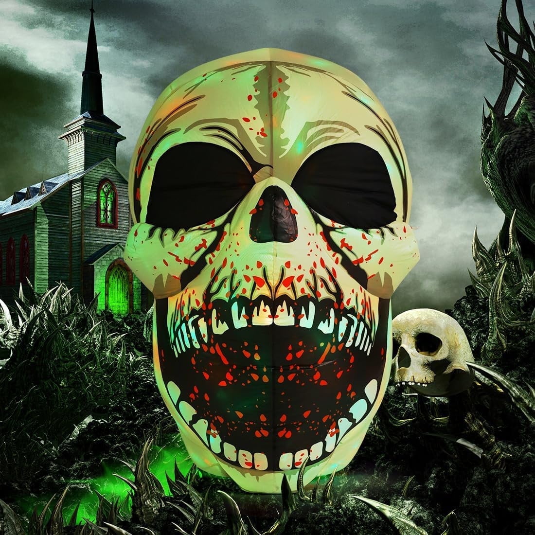 Halloween Inflatables 4 FT High Halloween Inflatable Skull with Magic LEDs, Scary Skulls Inflatable Halloween Skull Inflatable, Outdoor Halloween Decorations Clearance for Holiday Party