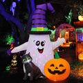 Halloween Inflatables 5 FT Halloween Ghost Inflatable with LED Lights, Cute Ghost Blow Up with Wizard Hat Pumpkin Black Cat, Outdoor Halloween Decorations for Halloween Holiday Indoor Outdoor