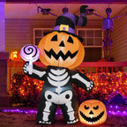Halloween Inflatables 6 FT Halloween Pumpkin Inflatable with Skull Body, Scary Blow Up Halloween Pumpkin Decoration with LED Lights, Outdoor Halloween Decorations Clearance for Holiday Party