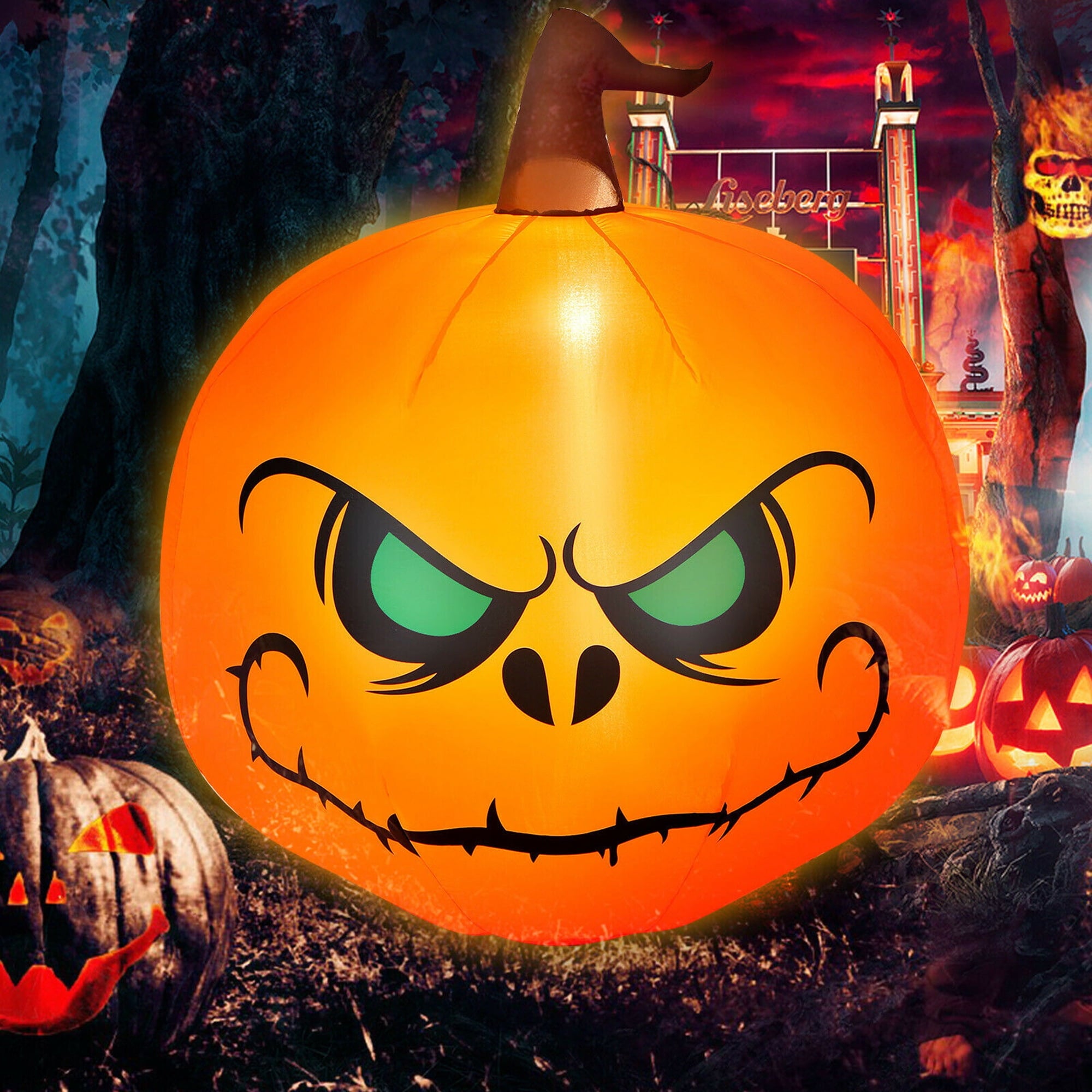 Gymax 4ft Inflatable Pumpkin Blow Up Halloween Decoration w/ Built-in LED Light
