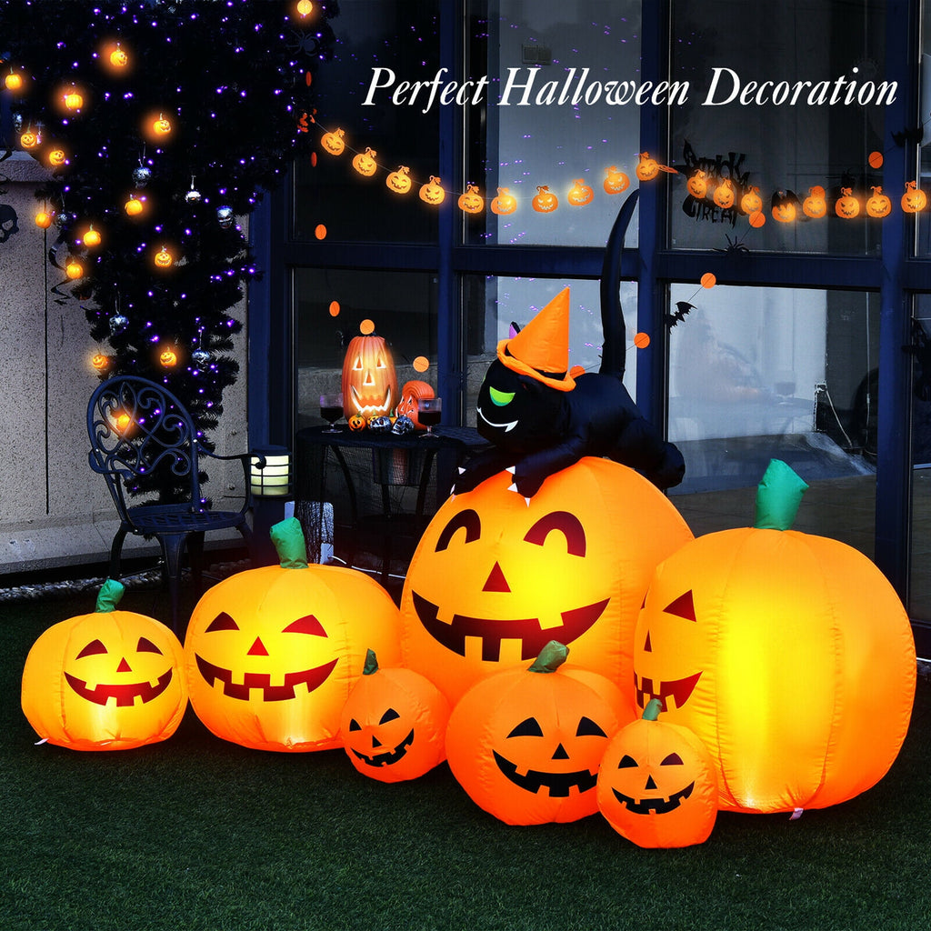 Gymax Inflatable Pumpkin Combo Halloween Decoration 7.5ft Length w/ LED Lights